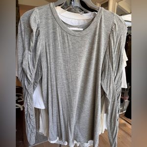 Gray katwalk long sleeve jersey knit gathered / puff sleeve top